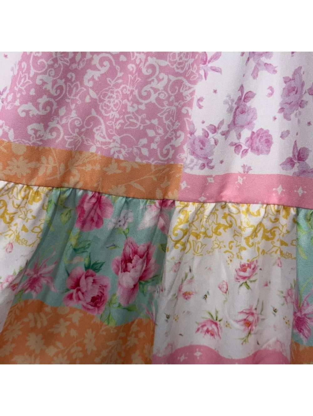 SHEIN Girls Size 11Y Patchwork Floral Tiered Maxi Dress Pink Bow Straps
